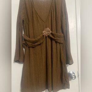 ASOS Brown Textured Mini Swimsuit Coverup Dress with Floral Detail Bohemian